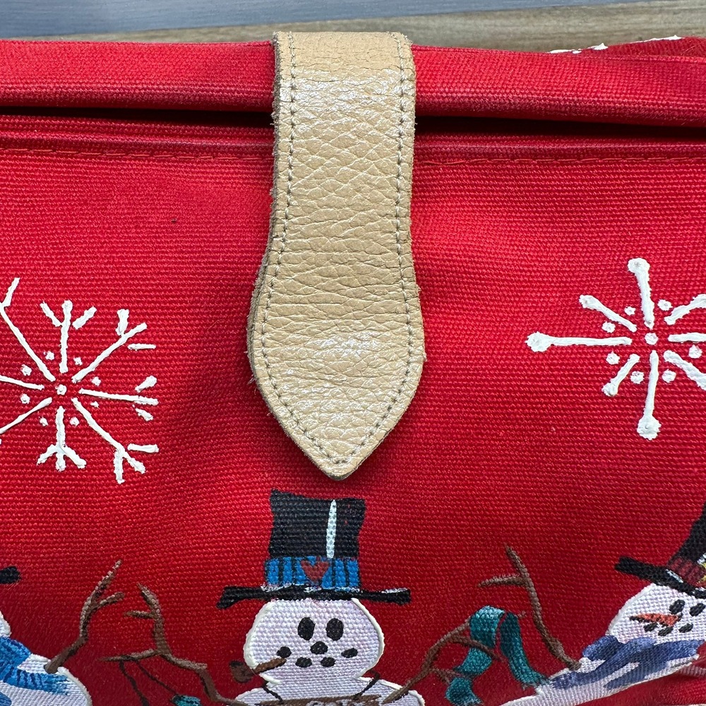 Vintage T. Capelli Hand Painted Snowman Purse Red Holiday Festive Handbag 90s - Picture 7 of 12